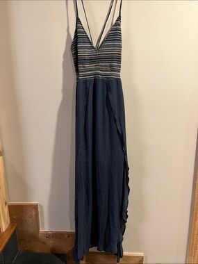 Avery Navy Striped Bodice Maxi Dress